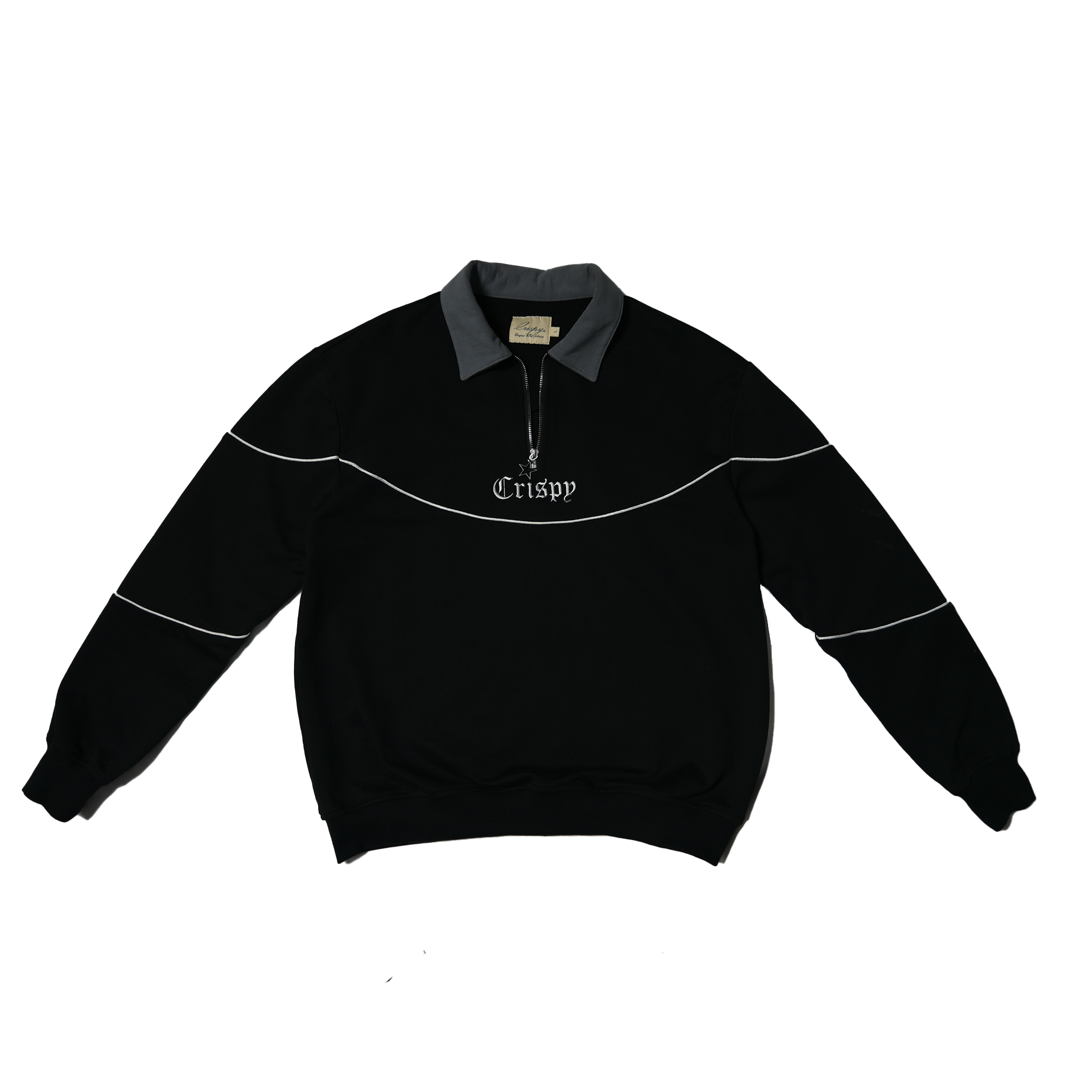 Quarter Zip Polo Sweater -BLACK/GREY