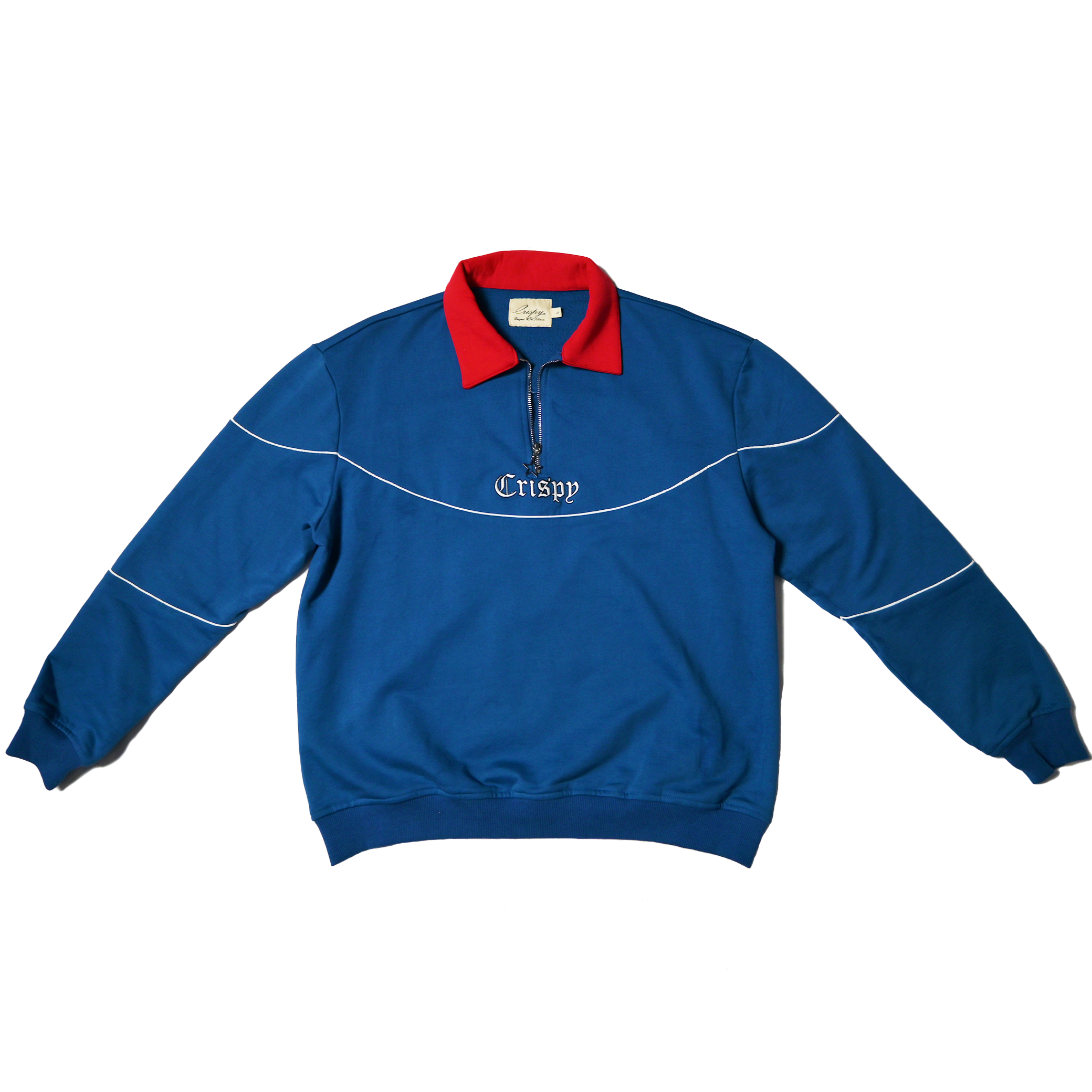 Quarter Zip Polo Sweater - BLUE/RED