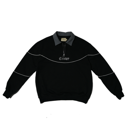 Quarter Zip Polo Sweater -BLACK/GREY